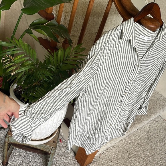 Jane + Delancey Coastal Gray Blue and White Striped Button Down Shirt - Picture 8 of 14